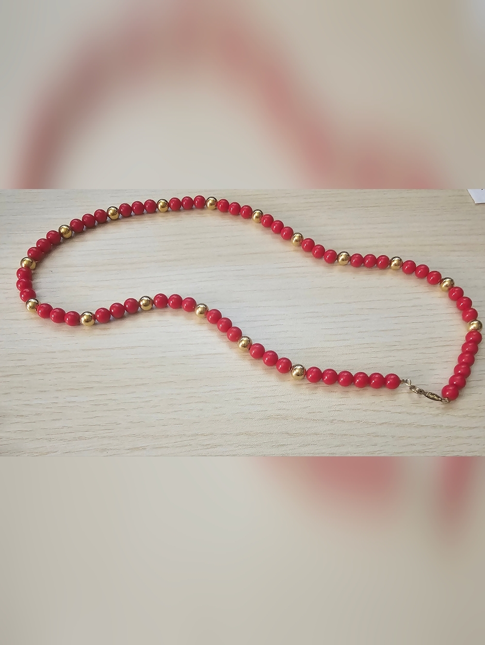 Vintage Napier Red Beaded Necklace with Gold Tone Accents – 24”